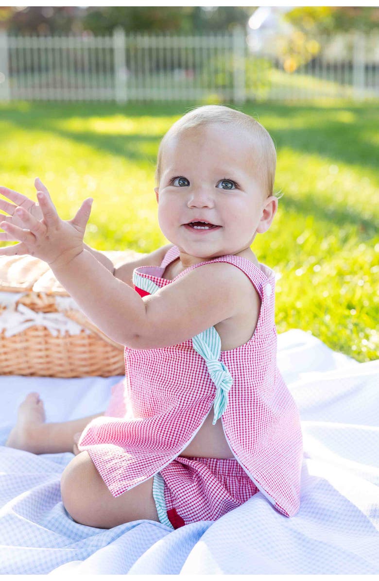 Florence Eiseman Check Seersucker Dress & Bloomer With Watermelon, Alternate, color, Red/White