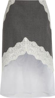 Jil Sander Lace Trim Wool Canvas & Organza Skirt