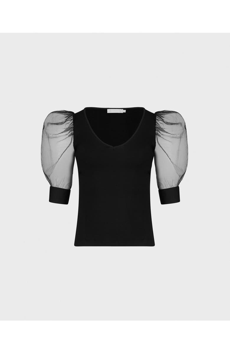 Anne Fontaine Aerial V-Neck Top, Main, color, Black