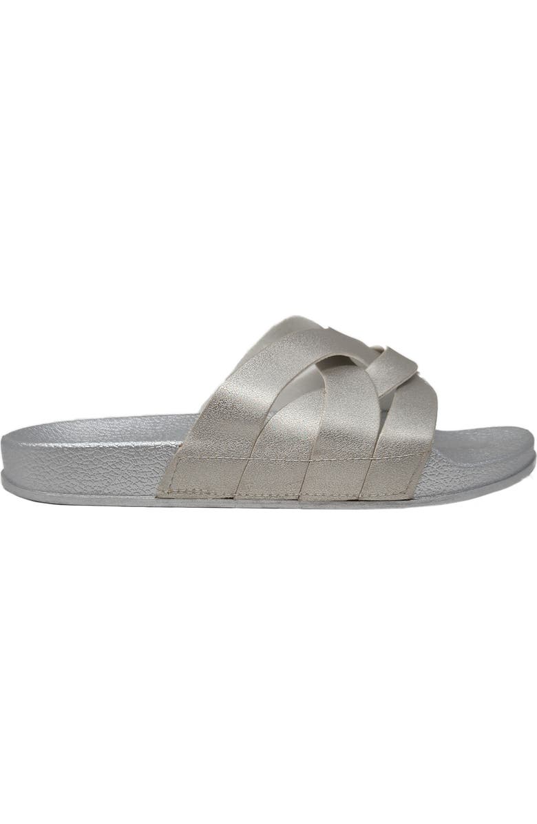 GAAHUU Crisscross Strap Slide Sandal, Alternate, color, Silver