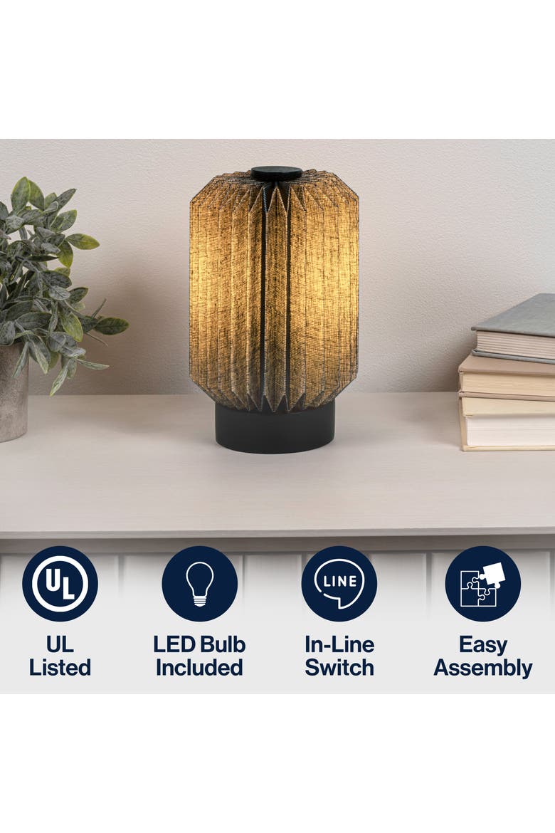 Banks Modern Minimalist Paper Pleated Column Accent LED Table Lamp, Alternate, color, Black