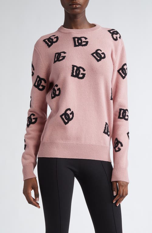 Dolce & Gabbana Wool Sweater With Dg Logo Inlay In F0473 Rosa Polvere Scuro