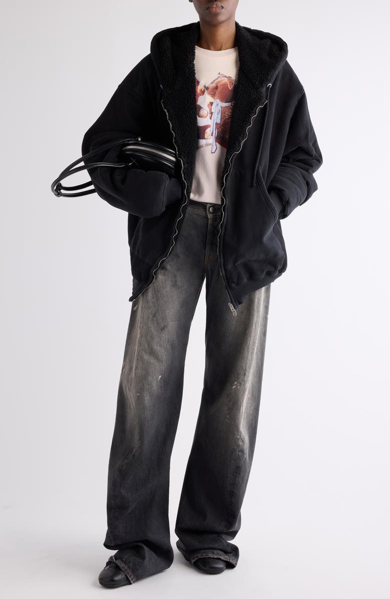 Acne Studios Flexa High Pile Fleece Lined Zip Hoodie, Alternate, color, Faded Black