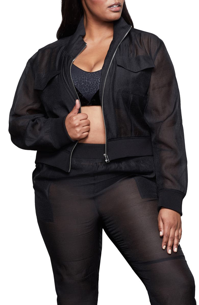 Good American Sheer Crop Bomber Jacket, Alternate, color,