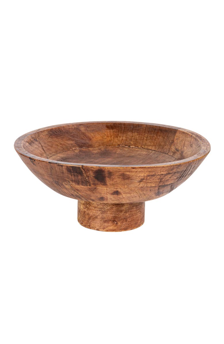 Storied Home Mango wood footed bowl, Walnut Finish, Main, color, Brown