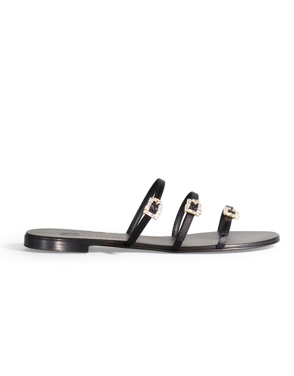 Eclipse Satin Flat Sandals, Alternate, color, Black