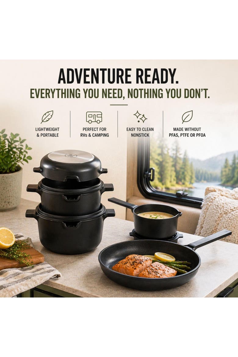 Neat Non-Toxic 5-Piece Stackable Ceramic Cookware Set, Alternate, color, Black