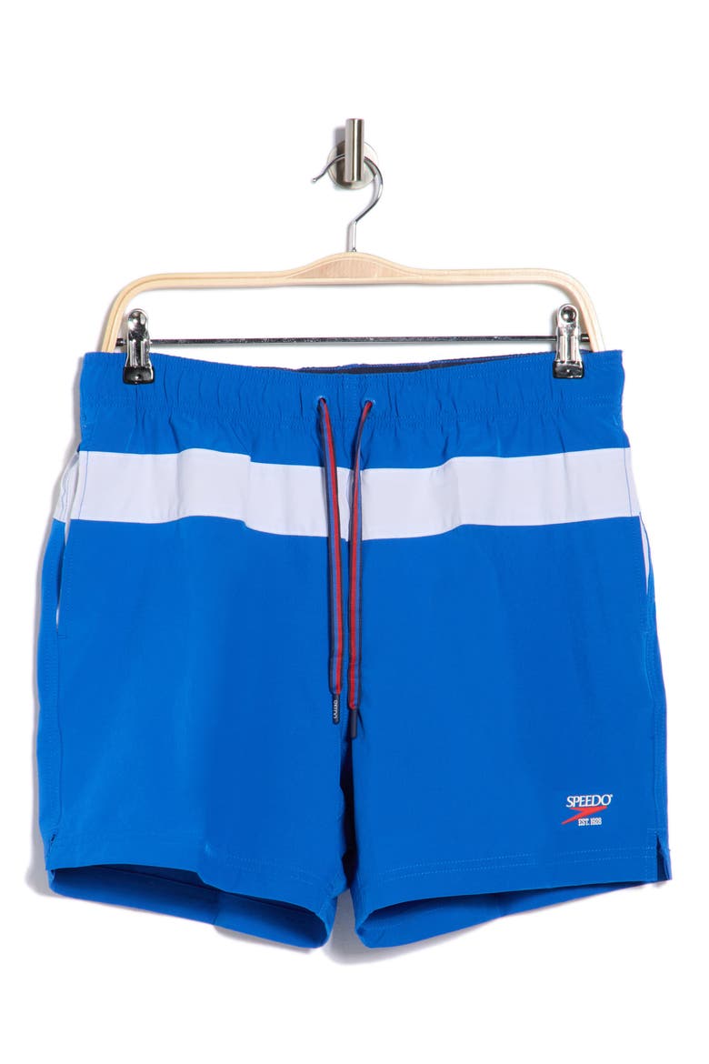 Colorblock Volley Swim Trunks, Alternate, color, BLUE