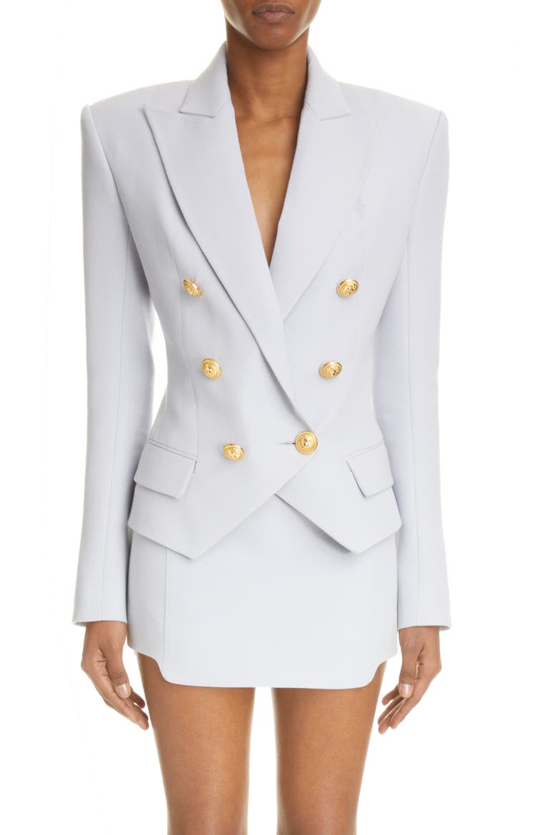 Double Breasted Wool Blazer, Main, color, LT BLUE