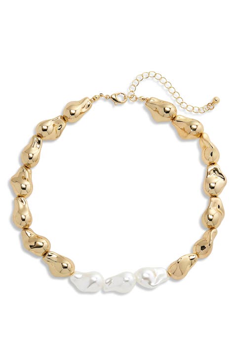 Faux Pearl & Nugget Choker Necklace