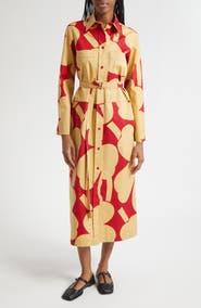 Marimekko Molla Unikko Floral Long Sleeve Twill Shirtdress