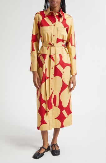 Marimekko Molla Unikko Floral Long Sleeve Twill Shirtdress