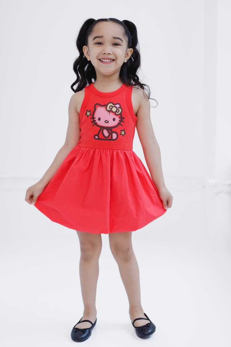 Sleeveless Bubble Dress, Alternate, color, Hello Kitty Cayenne