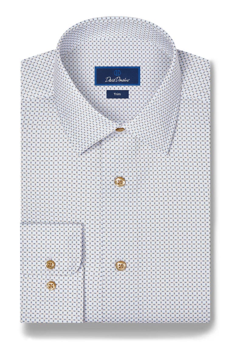 Trim Fit Geometric Print Cotton Twill Dress Shirt, Main, color, WHITE/ DUNE
