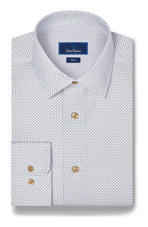 Trim Fit Geometric Print Cotton Twill Dress Shirt