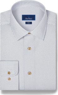 David Donahue Trim Fit Geometric Print Cotton Twill Dress Shirt