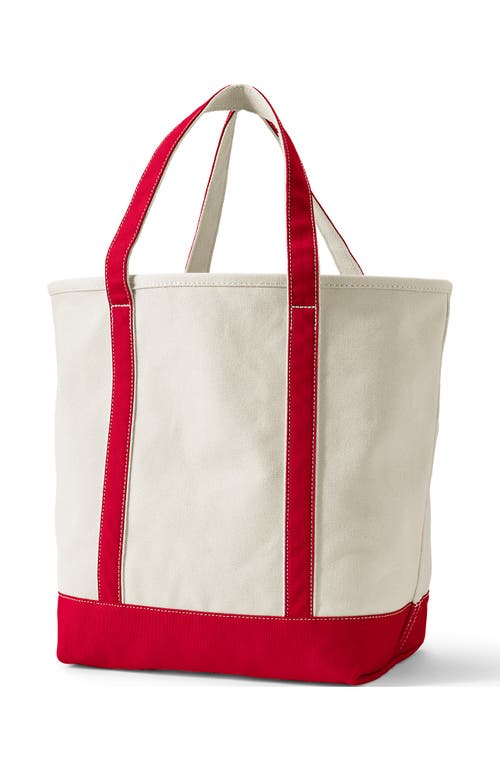 Lands' End Open Top Canvas Tote Bag In Natural/heritage Red