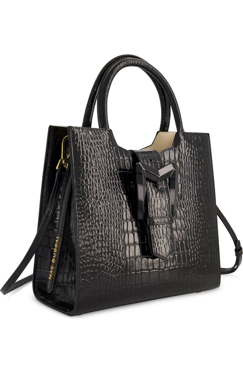 Mac Duggal Crocodile Leather Buckle Detail Medium Tote Bag, Alternate, color, Black