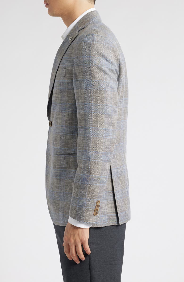 Jack Victor Midland Contemporary Fit Plaid Slub Wool & Silk Blend Sport Coat, Alternate, color, Light Brown/ Grey Plaid