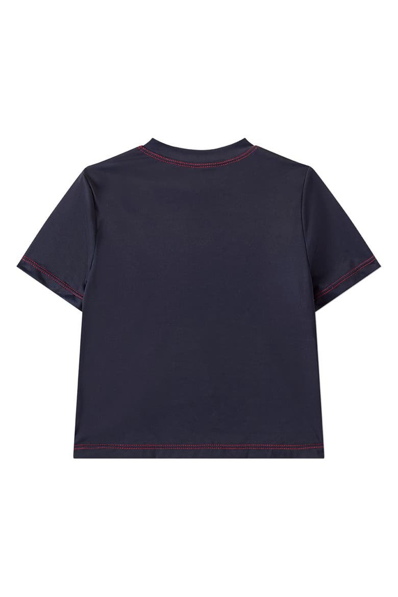 Kids' Nautical Navy Blue Short-Sleeve V-Neck Swim Tee, Alternate, color, Navy