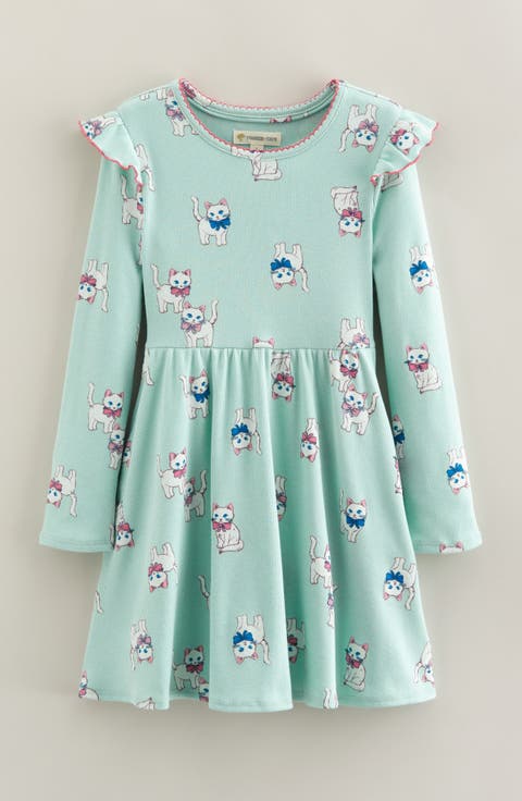 Kids' Ruffle Long Sleeve Rib Dress (Toddler, Little Kid & Big Kid)