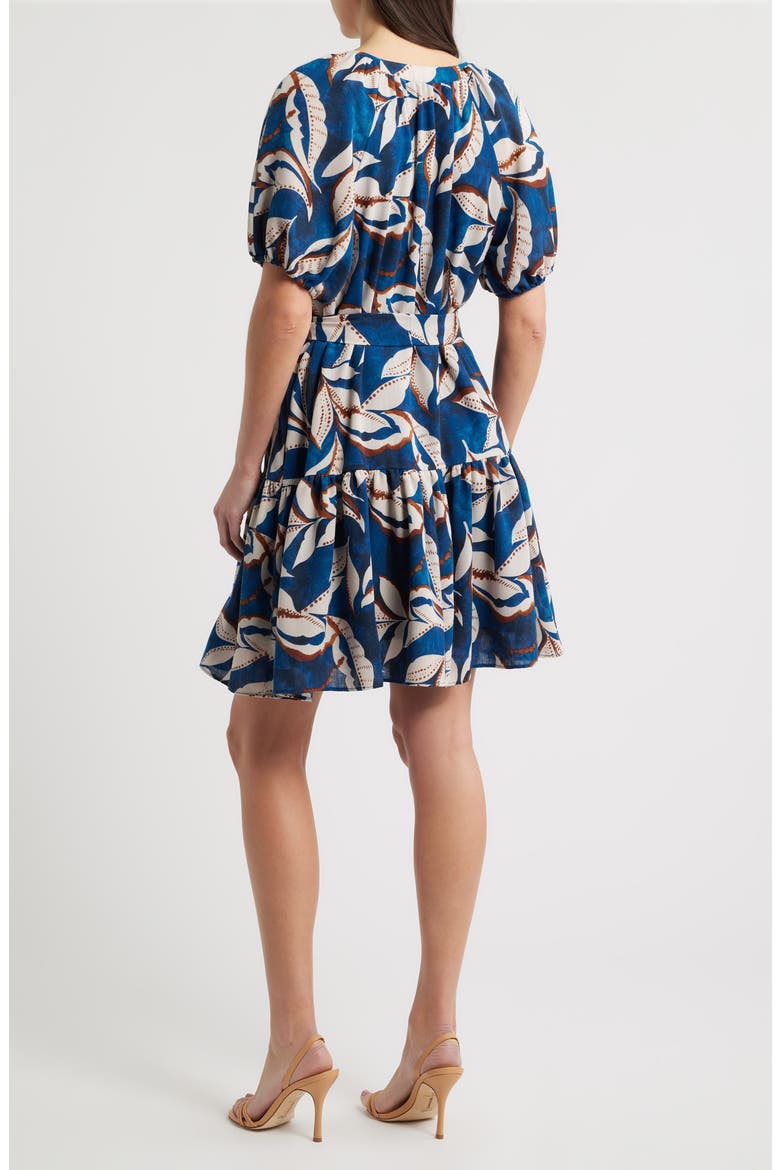 Puff Sleeve Tie Belt Minidress, Alternate, color, BLUE MULTI