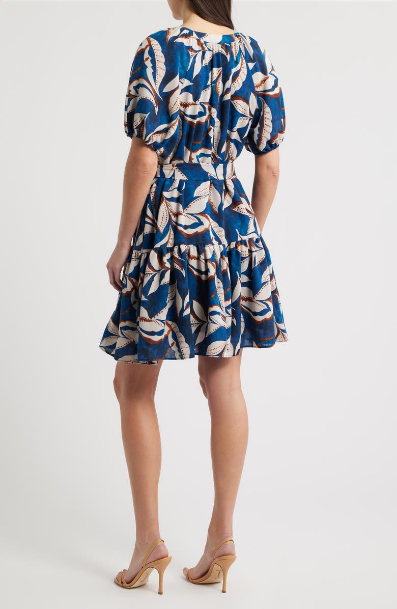 Julia Jordan Puff Sleeve Tie Belt Minidress, Alternate, color, Blue Multi