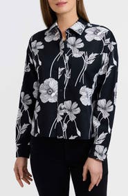 Foxcroft Marina Poppy Print Cotton Button-Up Shirt