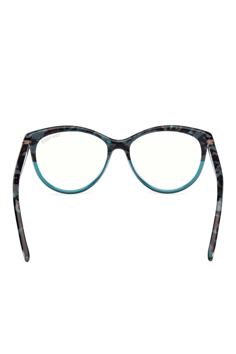 55mm Round Blue Light Blocking Glasses, Alternate, color, HAVANA / TEAL / T LOGO