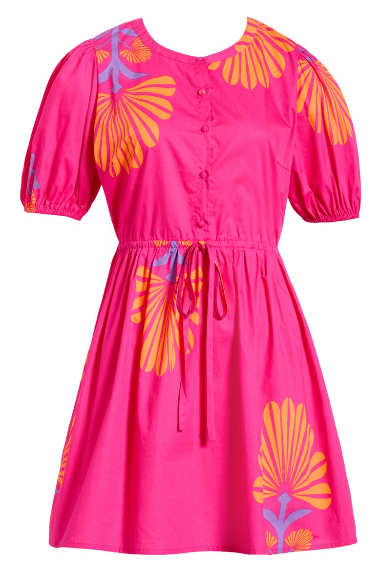 Oreanna Floral Alba Drawstring Waist Cotton Minidress, Alternate, color, FUCHSIA-ORG