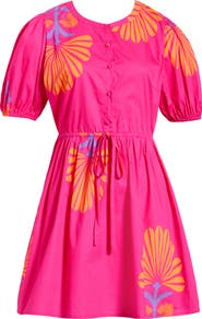SUGARLIPS Oreanna Floral Alba Drawstring Waist Cotton Minidress