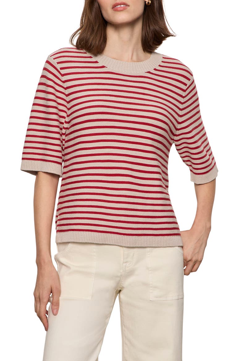 Stripe Short Sleeve Sweater, Main, color, RASPBERRY PINK/ OPAL WHITE