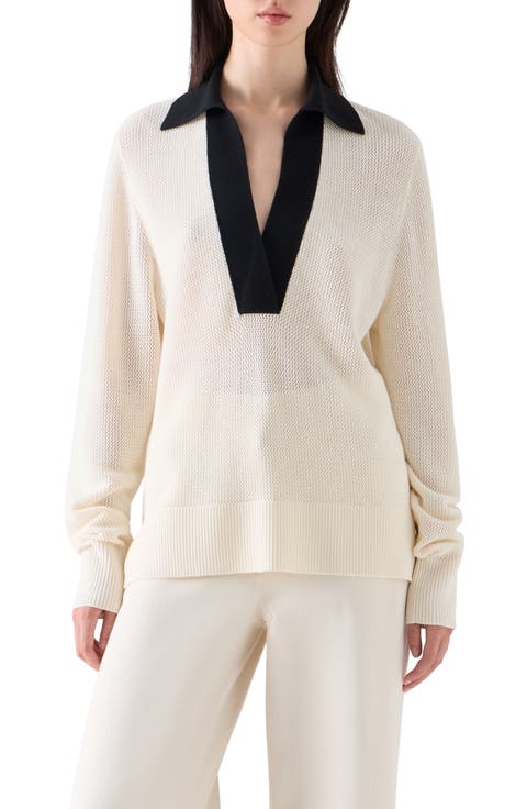Cool Virgin Wool Mesh Polo Sweater
