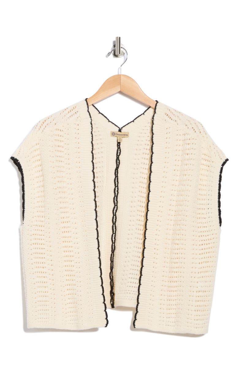 Democracy Cotton Cap Sleeve Cardigan, Alternate, color, Natural/ Black