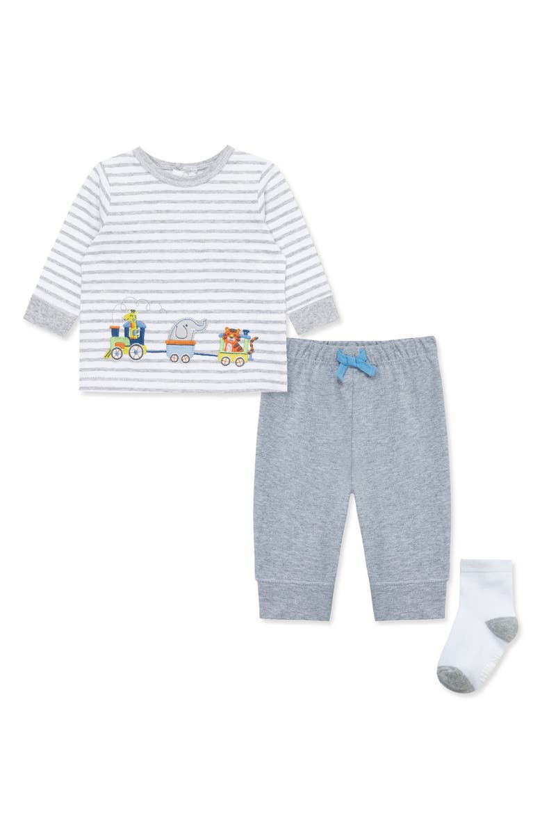 Little Me Safari Train T-Shirt, Joggers & Socks Set, Main, color, 
