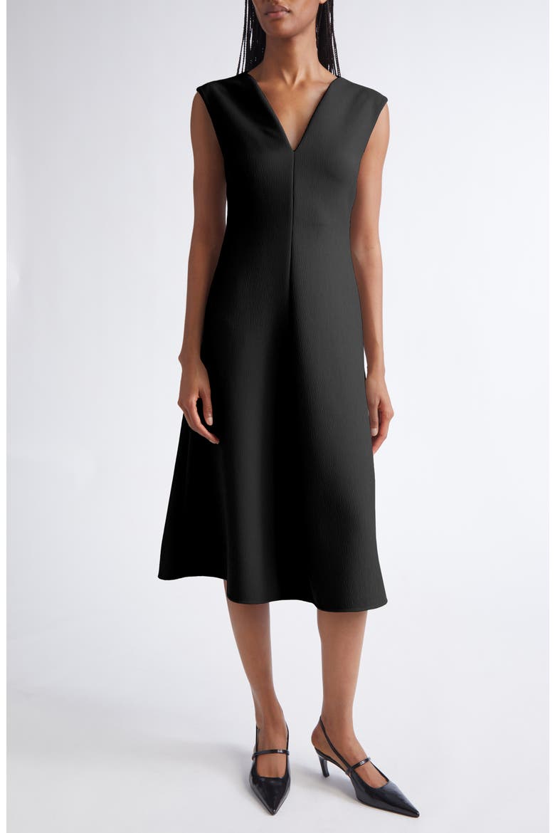 Crepe V-Neck Midi Dress, Main, color, SOLID BLACK