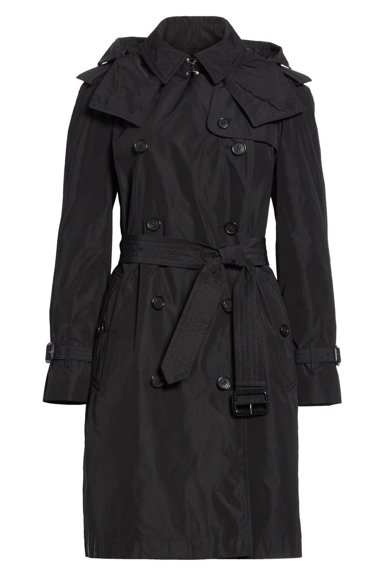 Amberford Taffeta Trench Coat with Detachable Hood, Alternate, color, BLACK
