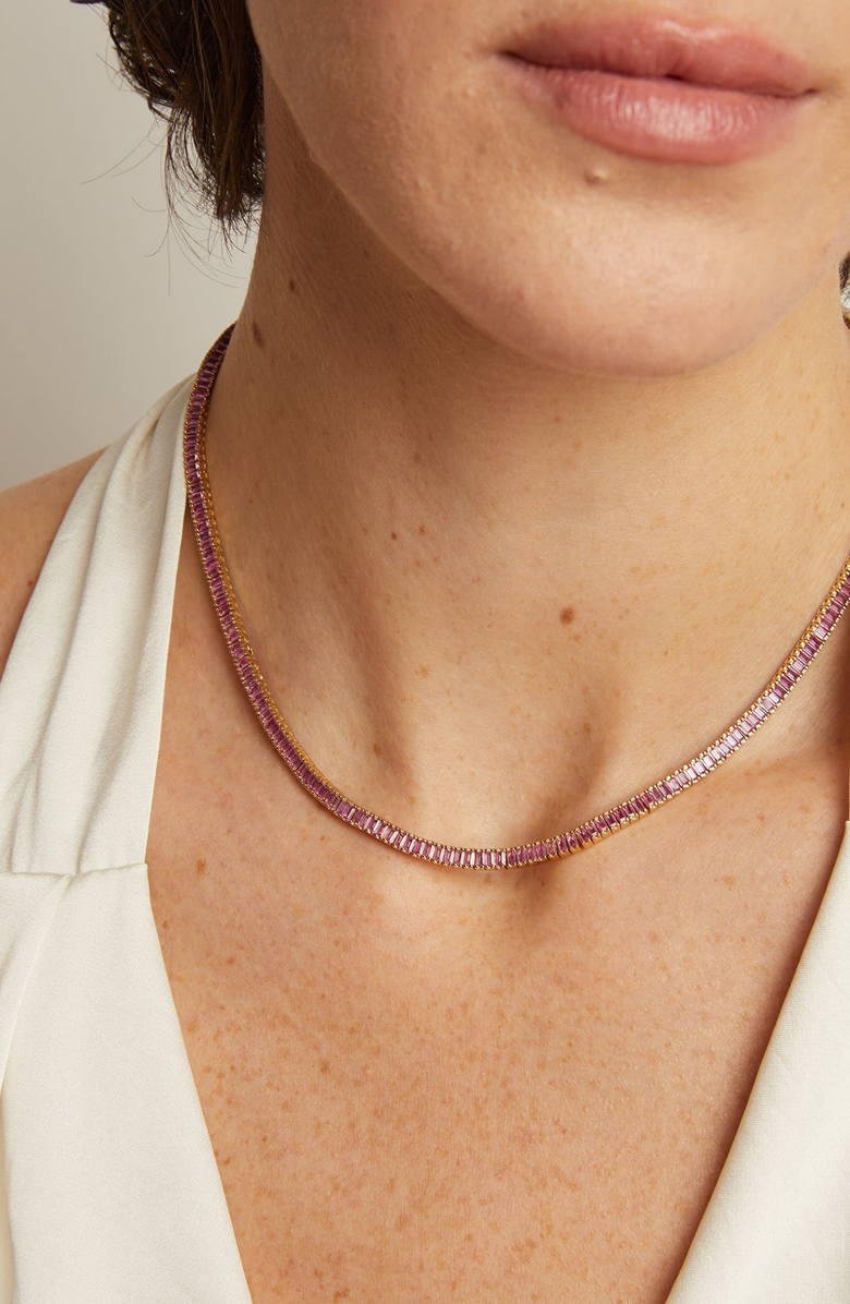 Aurate New York Lab Grown Pink Sapphire Baguette Tennis Necklace, Alternate, color, Pink Sapphire