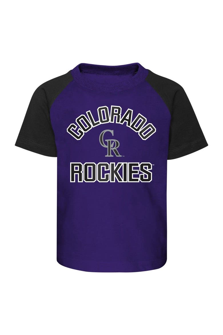 Infant Purple/Heather Gray Colorado Rockies Ground Out Baller Raglan T-Shirt and Shorts Set, Alternate, color, Purple