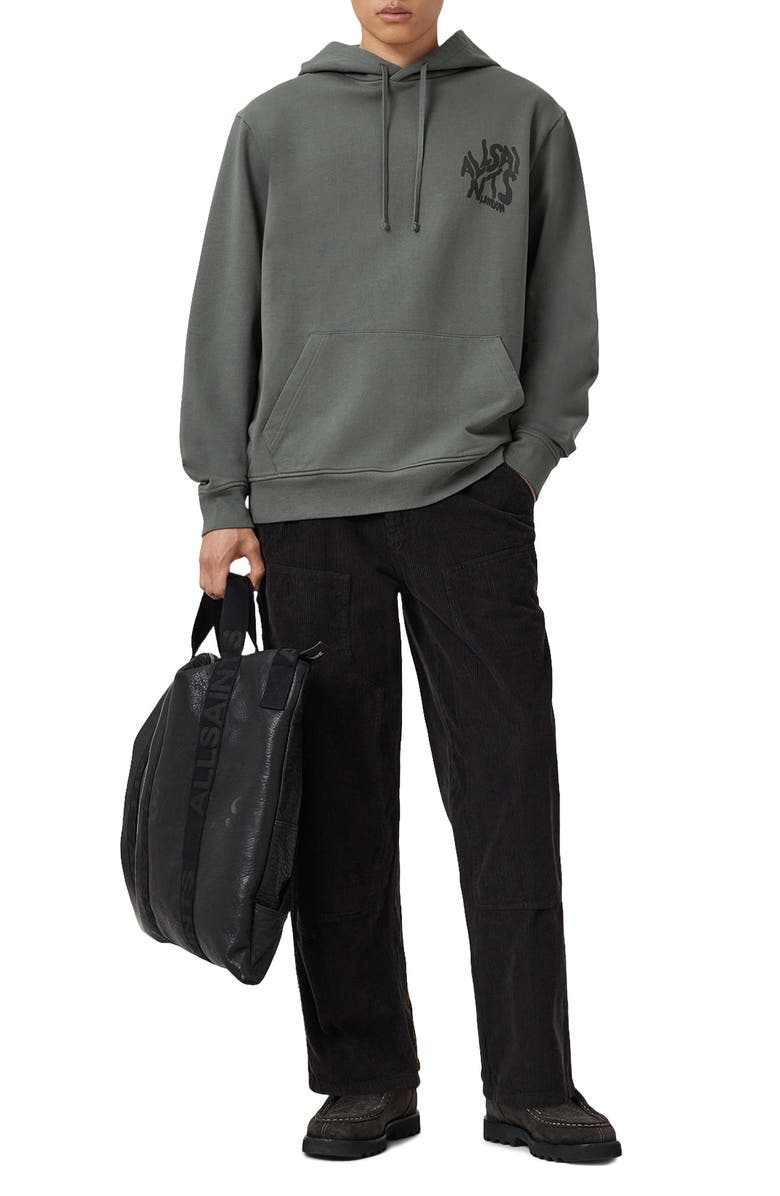 AllSaints Orlando Logo Cotton Graphic Hoodie, Alternate, color, Gastor Green