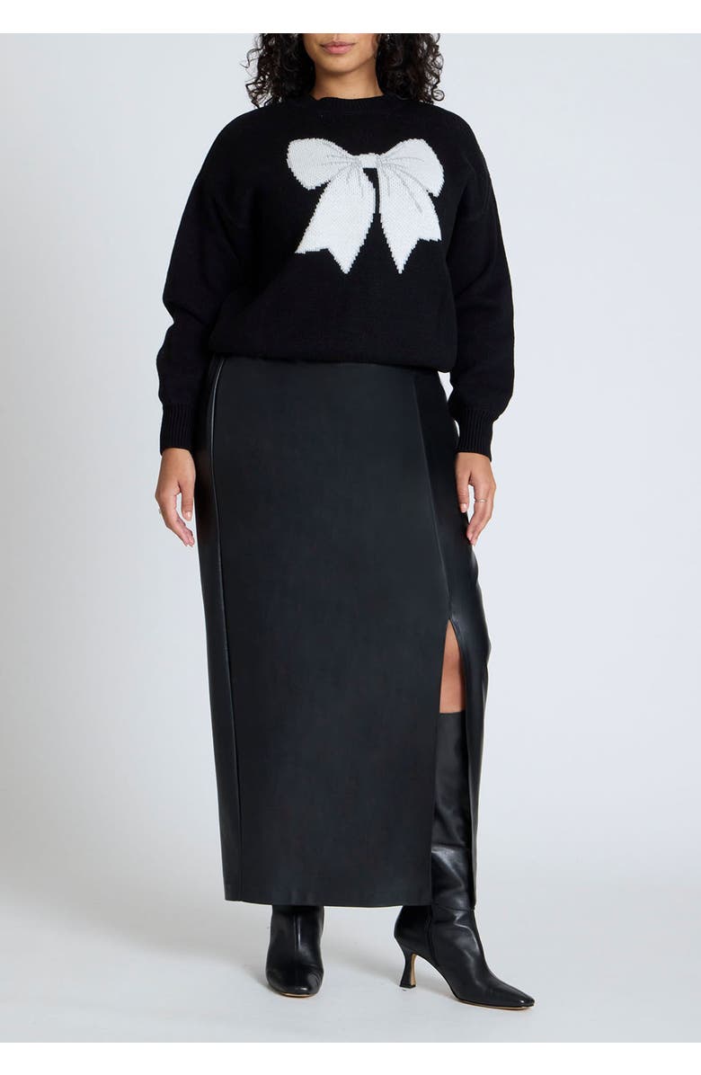 ELOQUII Bow Intarsia Sweater, Alternate, color, Black And White