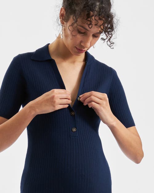 Ripe Maternity Maddy Knit Polo Dress In Blue