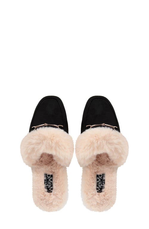 MeMoi Brixton Faux Fur Lined Mule Slipper in Black 