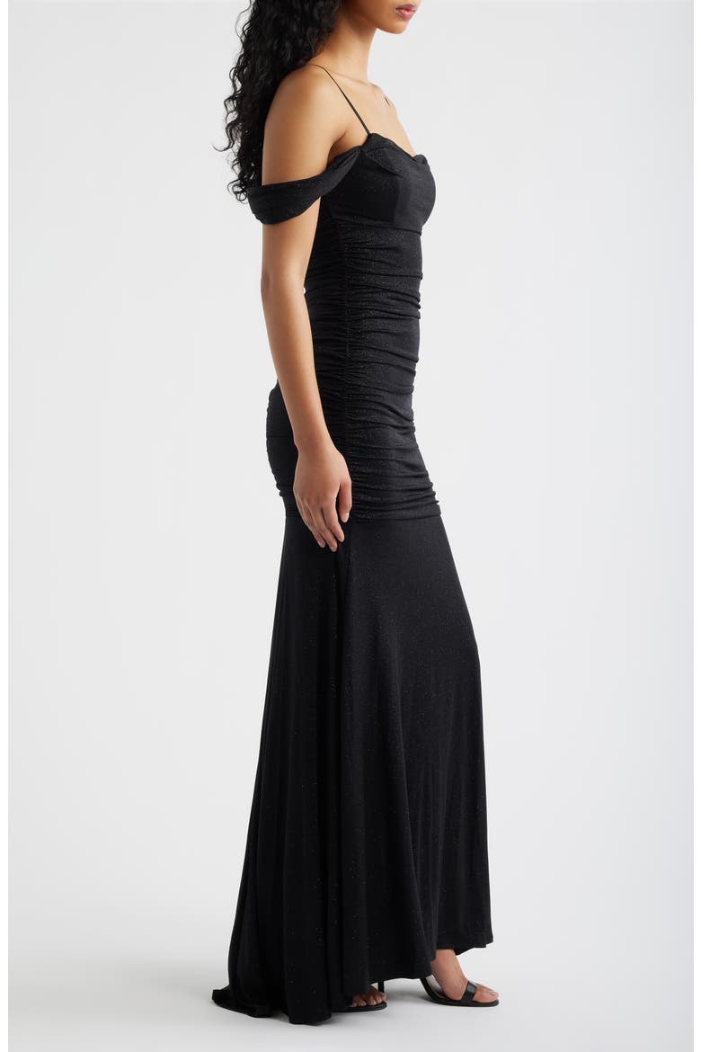 Glitter Cold Shoulder Gown, Alternate, color, BLACK / IVORY