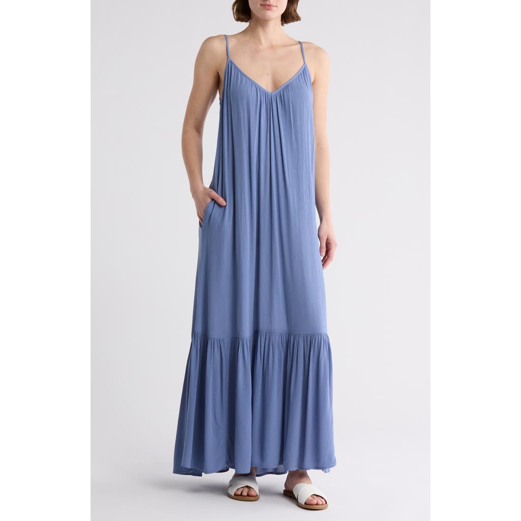 Shop Melrose And Market Gauze Tiered Maxi Dress In Blue Beyond