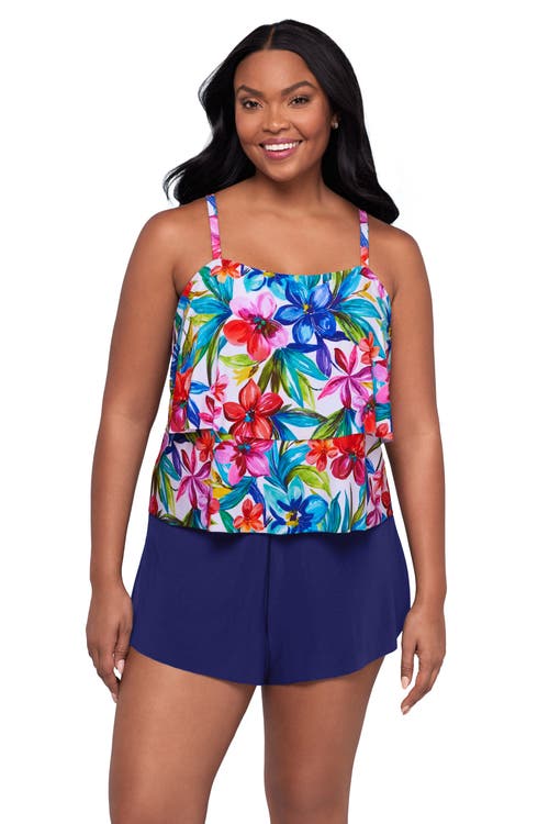 Trimshaper Roxy Double-tiered Control Swim Romper In Multi