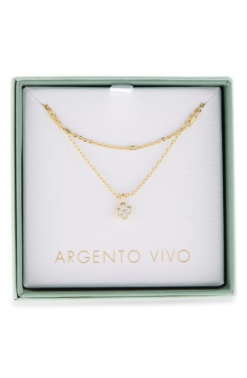 Pavé CZ Mini Clover Layered Necklace