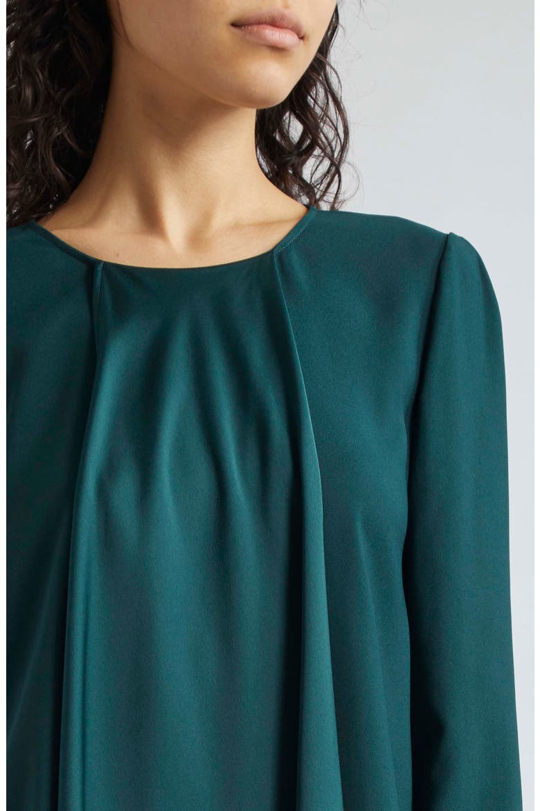 Ruffle Long Sleeve Crepe Shift Dress, Alternate, color, SOLID DARK GREEN