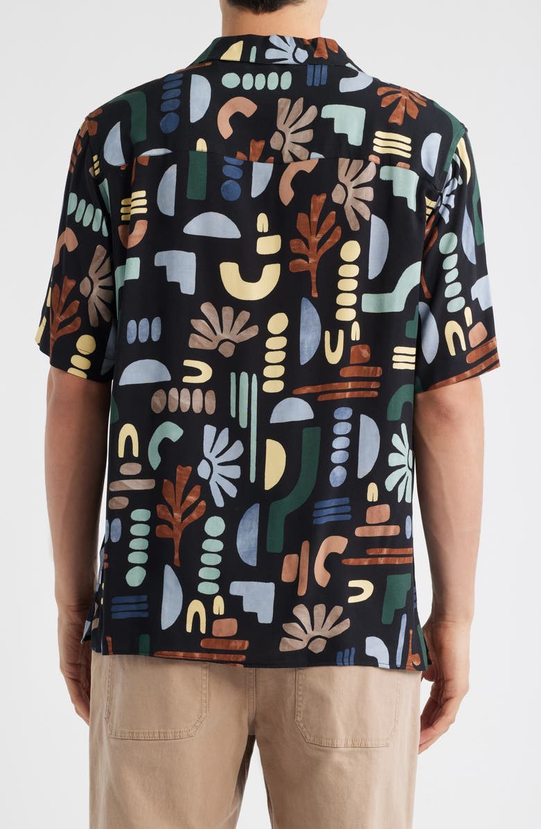 Wax London Didcot Geo Block Print Camp Shirt, Alternate, color, Black / Multi