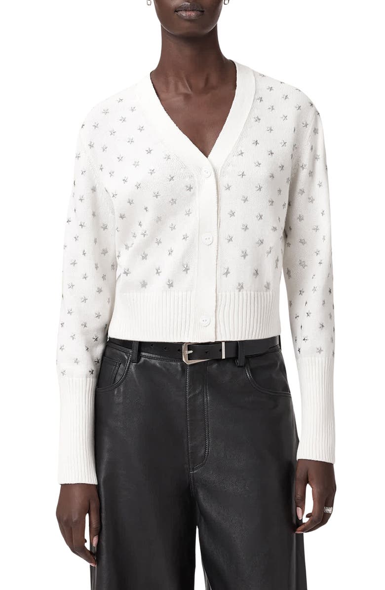 AllSaints Mazy Star Studded Cotton Cardigan, Main, color, Chalk White